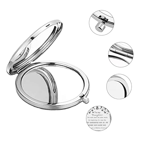 CREATCABIN Daughter Gifts Makeup Mirror Inspirational Quote Travel Compact Pocket Engraved Mirror Two-sided Folding Gift for Women Girls Graduati