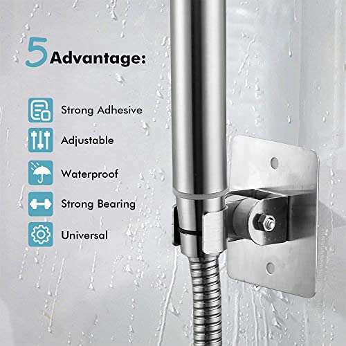 Adhesive Handheld Shower Head Holder Stainless Steel Showerhead Bracket Adjustable Shower Spray Holder Wall Mount Shower Wand Holder Universal Dr