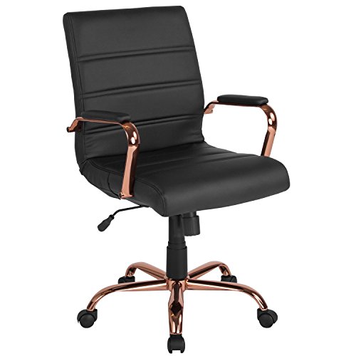 Flash Furniture Executive Office Chair, Ergonomic Office Chair, Contoured and Height Adjustable Leather Seat, Chrome Arms and Tilt Lock Lever, Bl