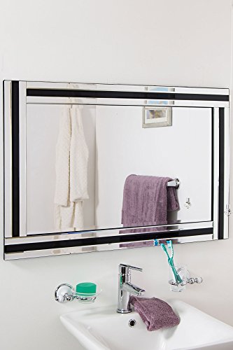 MirrorOutlet Large Bathroom Black + Silver Bevelled Triple Edge Wall Mirror 60cm X 90cm, 91x60