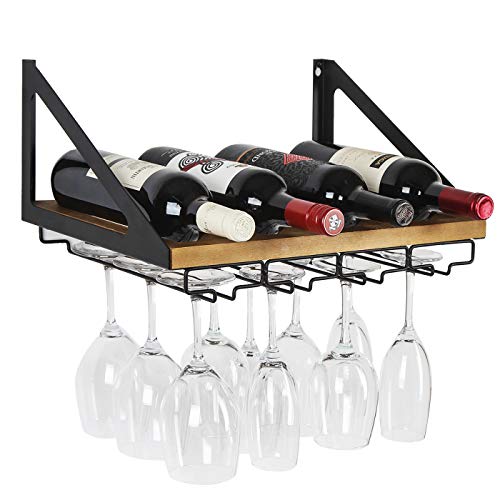 J JACKCUBE DESIGN JackCubeDesign Wall Mount Wine Rack with Glass Holder (Wood) : MK478A