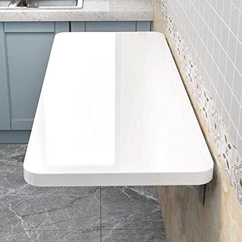 OUYOXI Wall Mounted Folding Table Wall Mounted Desk Heavy Duty Wall Mounted Floating Folding Table for Bedroom, Laundry, Balcony, Kitchen, White