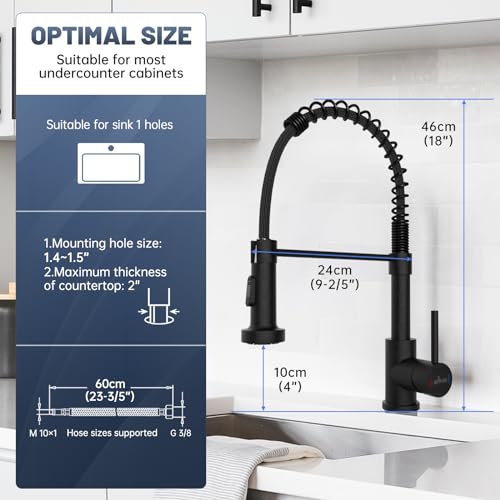 Kitchen Tap Black, APPASO Kitchen Taps with Pull Out Spray 360° Swivel, Kitchen Sink Taps with 2 Spray Modes, Single Lever Kitchen Mixer Taps Sta