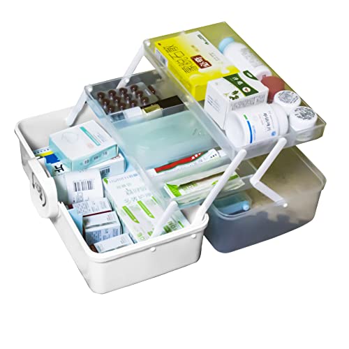 LIKEUDO 3 Layer Medicine Organizer Box First Aid Health Emergency Storage Box Large Capacity Medicine Storage Bins with Lid (White)