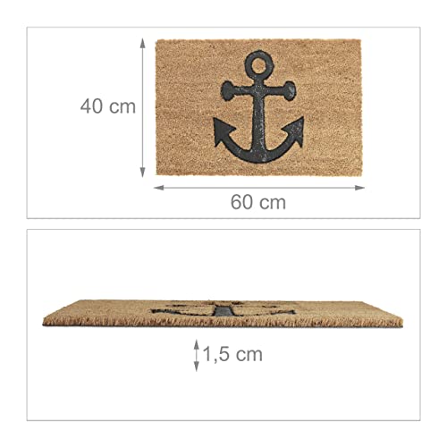 Relaxdays Nautical Anchor Doormat Coir, 40 x 60 cm, Door Mat Inside & Outside, Non-Slip, Rectangular, Coir/Black