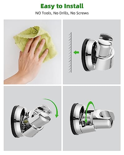 Hibbent Suction Cup Shower Head Holder, Removable Shower Head Bracket, Height Adjustable Shower Wand Holder & Wall Mount No Drill Shower Head Bra