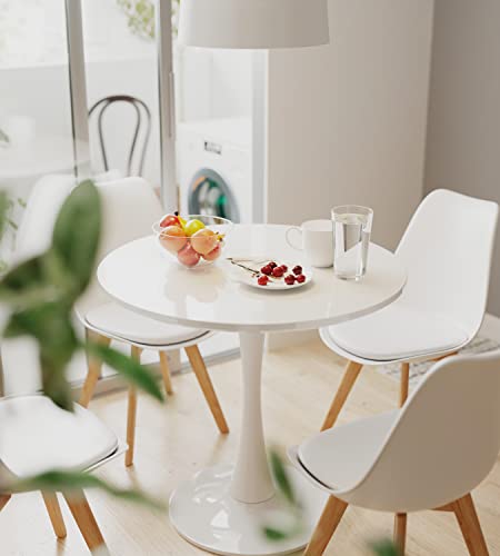 Sinovoy White Round Dining Table Modern Style 31.5" with Pedestal Base in Tulip Design, Mid-Century Leisure Table for Kitchen Dining Room & Livin