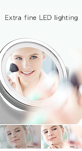 OTCPP Lighted Magnifying Mirror,4.5" Rechargeable Double Sided Lighted Makeup Mirror with 3 Colors, 1x/5x 360°Rotation Touchscreen Cosmetic Mirro
