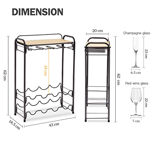 KINGRACK 8 Bottle Wine Rack with Glasses Holder and Table Top - 4 Tier Free Standing Metal Wine Shelf for Kitchen, Wine Cellar, Bar, and Countert