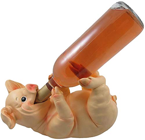 Drinking Pig Wine Bottle Holder Sculpture for Country Farm Bar and Kitchen Decor Tabletop Wine Stands & Racks and Decorative Collectible Statue G