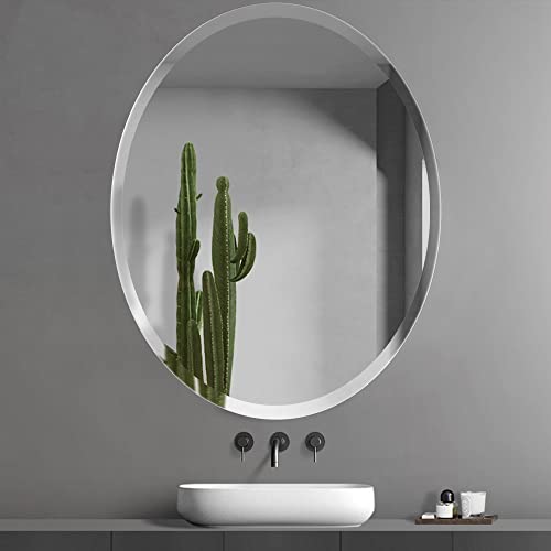Nucovak 20 "x28 Oval Beveled Mirror/1 "Beveled Polished/Bathroom Frameless Mirror/Minimal Decoration Style Suitable for Bathrooms, Entrances, Liv