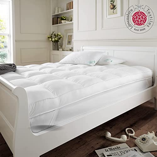 Lancashire Textiles Extra Thick 4 Inch Mattress Topper | Sleep On A Cloud Hollowfibre Filled 100% Cotton Extra Thick Mattress Topper | 230 Thread