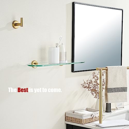 JQK Bathroom Glass Shelf Gold, Tempered Glass Shower Storage 20 by 5 inches, 304 Stainless Steel Brushed Gold Wall Mount, TGS121L20-BG