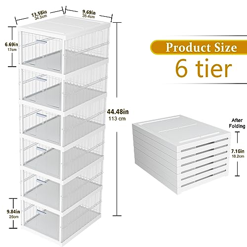 caktraie 6 Tier Foldable Shoe Organizer for Closet,Bedroom,Stackable Shoe Storage Box,Installation Free Sneaker Storage,Black