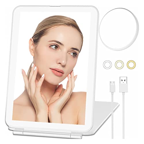 FOME Makeup Mirror with Lights, Travel Make up Vanity Mirror with 72 LED, 1x/10x Magnification Touch Screen Dimmable Lighting Rechargeable Magnif