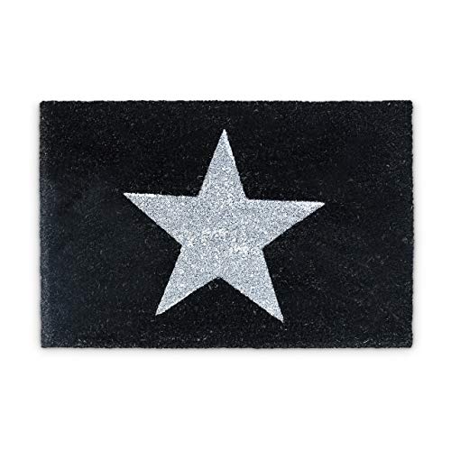 Relaxdays Natural Coconut Fibre Coir STAR Doormat Door Mat Welcome Mat w/ Anti-Slip Rubber PVC Underside, Brown