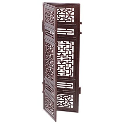 MILISTEN Mini Antique Brown 2 Panel Handcrafted Wood Room Divider Screen Intricately Carved on Both Sides Reversible- Hides Clutter, Décor,& Divi