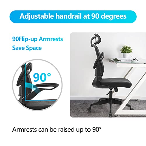 KERDOM Ergonomic Office Chair, Breathable Mesh Desk Chair, Lumbar Support Computer Chair with Headrest and Flip-up Arms, Swivel Task Chair, Adjus