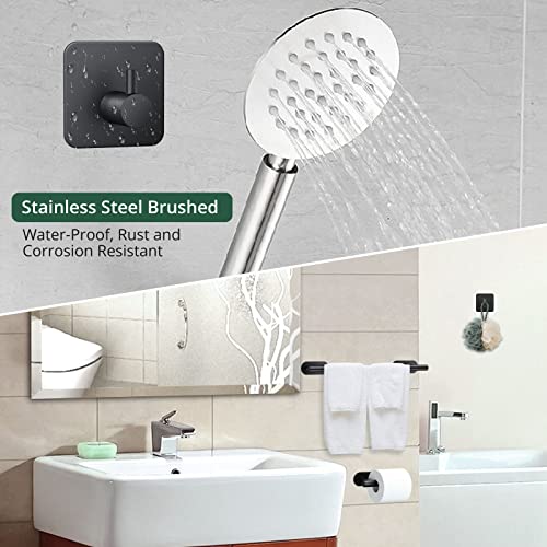 Black Towel Rail Set,JiGiU 5 Pieces Self Adhesive Bathroom Hardware Kit 16 inch Hand Towel Holder,Toilet Paper Holder & 3 Towel Hook SUS304 Stain