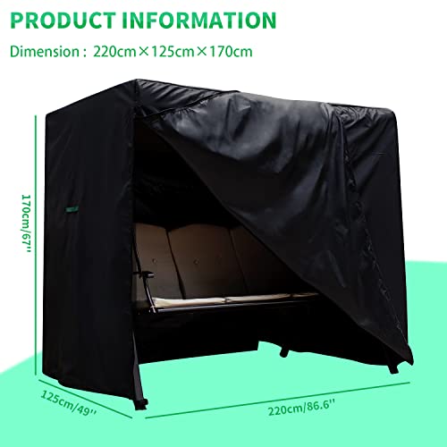 KINGARDEN 3 Seater Garden Swing Cover Waterproof 600D Oxford Fabric Garden Hammock Cover Outdoor Swing Seat Cover Windproof Rip Proof 220x125x170