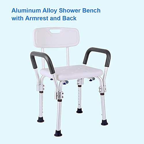 Irfora Aluminum Alloy Shower Bench with Armrest and Back Non- Shower Stool Adjustable Shower Chair with Drainage Holes Multifunctional Bath Seat