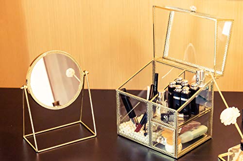 DAWOO Golden Makeup Mirror, Dresser Single Side Retro Mirror, 360 Degree Adjustable Round Gold Mirror, Suitable for Bathroom, Bedroom Decor, Gift