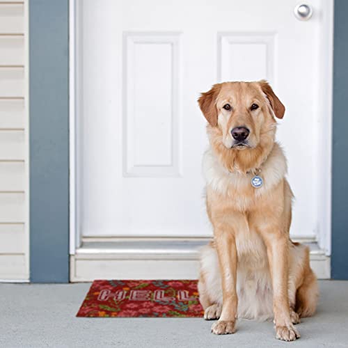 Relaxdays Doormat Coir HELLO Flowers, 40 x 60 cm, Door Mat Inside & Outside, Non-Slip Wiper, Rectangular, Colourful