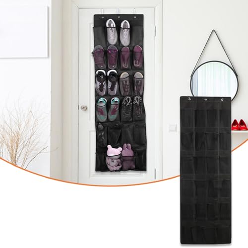 Over the Door Shoe Storage Organiser,Hanging Shoe Storage Shoe Rack Holder with 24 Large Mesh Pockets and 3 Metal Hook,Wardrobe Storage Rack,Shoe