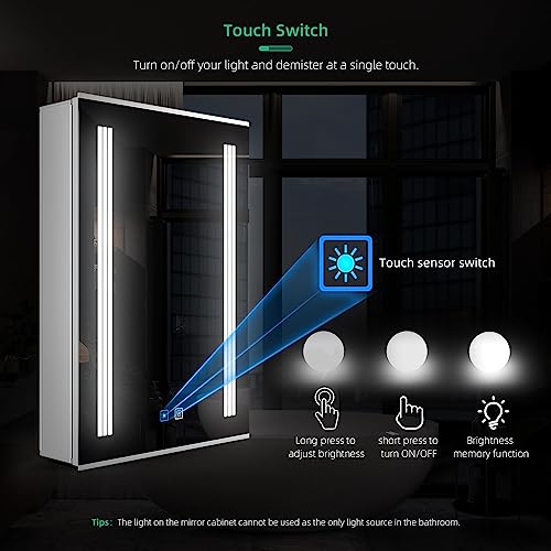 LUMIRRORS® LED Bathroom Mirror Cabinet with Dimmable Brightness Demister Pad Shaver Socket Touch-Switch Wall Mirrors Cabinets Adjustable Shelves