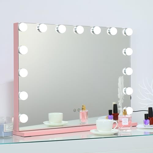 DAYU Hollywood Vanity Makeup Mirror 58x46 cm with 12 Lights, Desk Light Up Wall Mirror with Touch Screen USB Port for Dressing Table