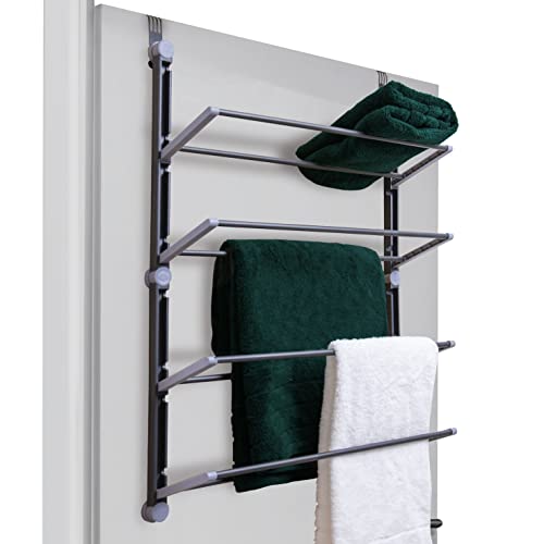 KNIGHT Over the Door Towel Rack, Space Saving Hanging for Any Door Types in the Bathroom. Fold up non-slip metal bars. 4 Tier household organiser