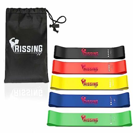 Rissing Fit Set of 5 Skin-Friendly Loop Resistance Bands Set for Men & Women – Boost Fitness Routine with 5 Levels of Strength for Home, Gym, Tra