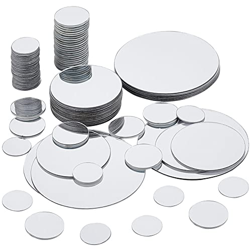 PH PandaHall 100pcs Round Mirror Tiles, 4 Sizes Self Adhesive Mirror 0.78 1 2 3 Inch Acrylic Craft Mirror Circles Mirror Small Mirror Pieces for