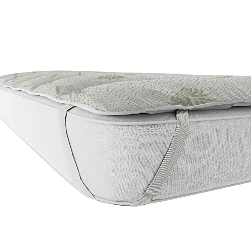 Italian Bed Linen Aloe Quilted Topper with Rubber Bands,120x195cm,White, 120 x 195 cm