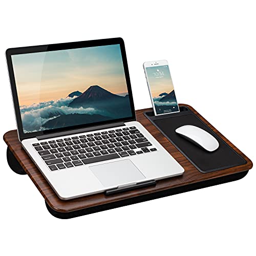 LAPGEAR Home Office Lap Desk with Device Ledge, Mouse Pad, and Phone Holder - Silver Carbon - Fits up to 15.6 Inch Laptops - Style No. 91585
