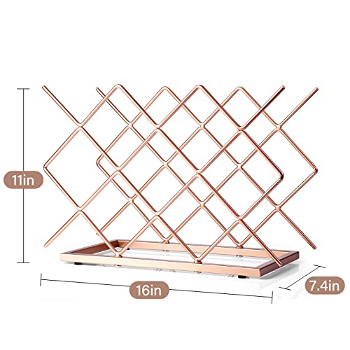 Drincarier Countertop Wine Rack - 10 Bottle Freestanding Modern Rose Gold Metal Small Wine Rack - Tabletop Wine Holder Stand for Cabinet, Pantry,