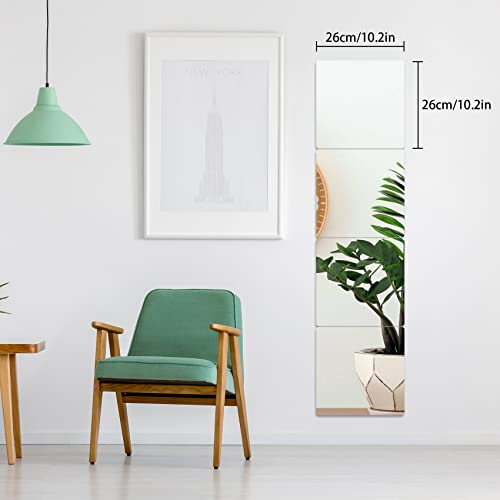Workout Mirror for Home Gym Wall, 4Pcs Acrylic Full Length Mirror Tiles for Living Room Bedroom Bathroom (10.2×10.2in)