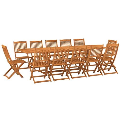 vidaXL Solid Acacia Wood Garden Dining Set 13 Piece Outdoor Terrace Backyard Patio Furniture Dining Dinner Table and Chair Seating Seat