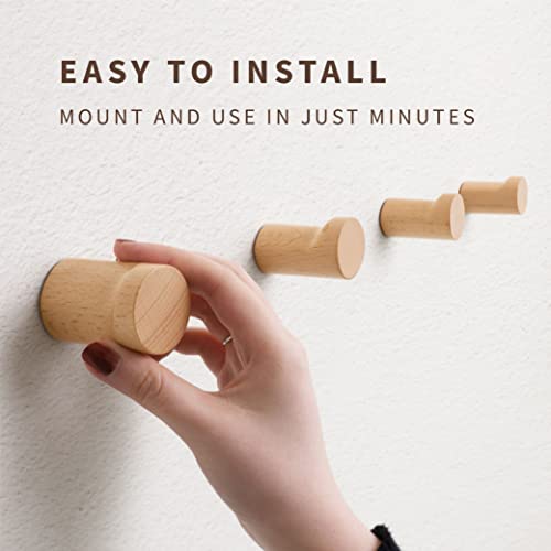 NAUMOO Natural Wooden Wall Hooks - Pack of 4 - Wall Mounted Hook - Modern Wood Coat Rack - Decorative Wooden Pegs for Hanging Hat, Towel, or Purs