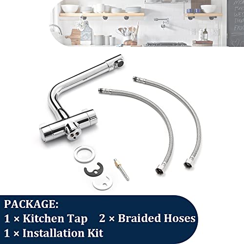 Kitchen Tap, BATHWEST Kitchen Mixer Tap with Swivel Spout, Dual Lever Knob Chromed Brass Modern Kitchen Sink Tap with UK Standard Fittings