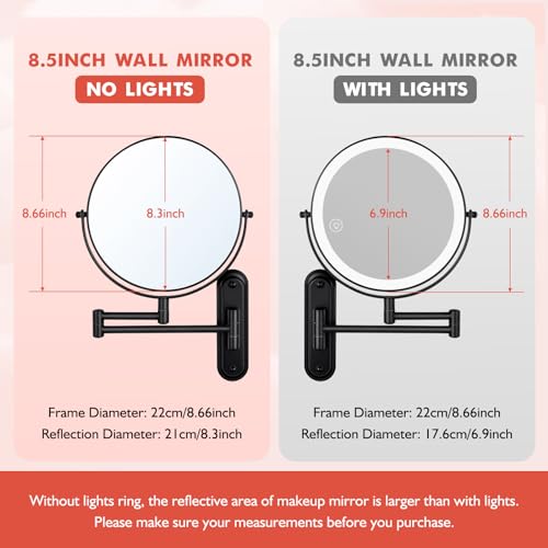 DASLAVA 8.5 Inch Wall Mounted Makeup Mirror Magnifying Mirror for Shaving Double Sided 1X/10X Cosmetic Mirror 360°Swivel Extendable Bathroom Mirr
