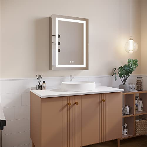 LIGMIRR 26×20 Inch Bathroom Medicine Cabinet with Lights, LED Medicine Cabinet with Mirror, Recessed or Surface Lighted Medicine Cabinet with Def