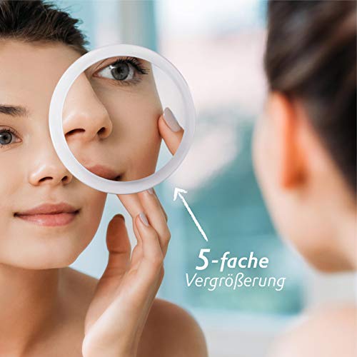 Make up mirror with 5x magnification, premium bathroom makeup mirror diameter 15 cm round with suction cup, acrylic makeup mirror for home and on