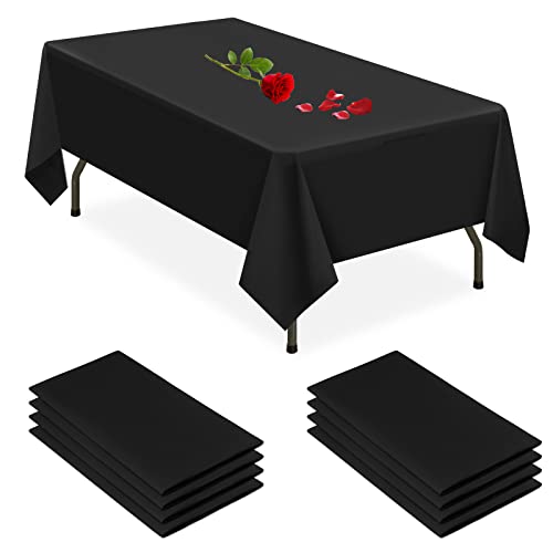 Pack of 8 Black Rectangle Plastic Tablecloth Disposable Tablecloth 54 Inch x 108 Inch Decorative Table Cloth for Picnic BBQ, Party, Wedding, Banq