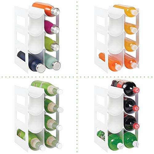 mDesign Wine Rack — Water and Wine Bottle Holder for Worktops, Pantries and Fridges — Wine Storage Rack with 4 Tiers and 8 Slots — White