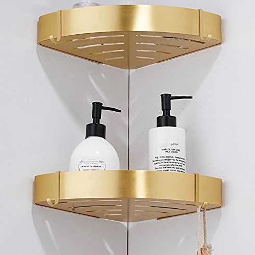 FVRTFT Shower Shelves No Drilling Shower Shelf Corner Bathroom Shelves Wall Mounted Self Adhesive space aluminum for kitchen bathroom-Golden_2 la