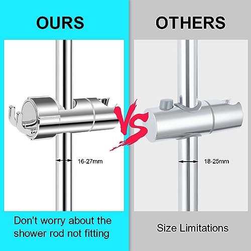 OSDUE Hand Shower Holder for 16-27MM Slide Bar, Adjustable Replacement Shower Holder, Shower Riser Rail Slider, 360° Rotation, Chrome Plated, Eas