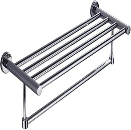 Towel Rack,Shelf Chrome 304 Stainless Steel Bath Towel Rail Perforated Towel Holder Simple Double-Layer Bathroom Rack Wall Mounted Towel Holder I