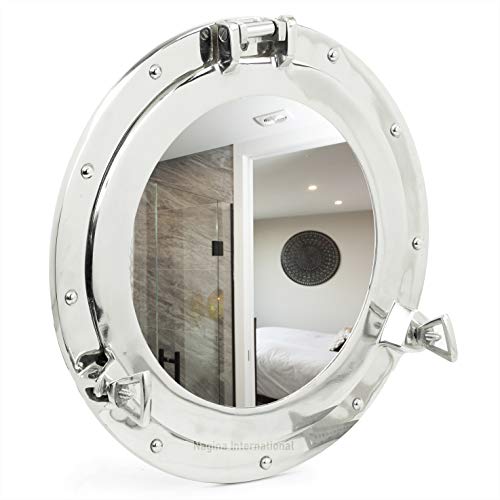 Nagina International Metal Crafted Nickel Plated Aluminum Porthole Bathroom Decor Mirror (10 Inches)