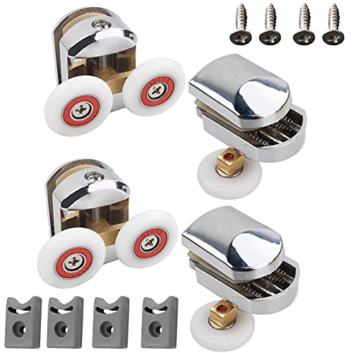 Shower Door Rollers, 4pcs 25mm Sliding Shower Doors Wheels Replacement Roller Runner Wheel 2 Top & 2 Bottom Chrome Plated Door Roller